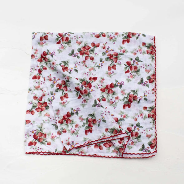 Vintage Strawberry Cotton Scarf in White