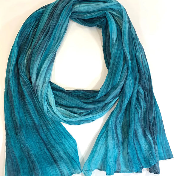 Watercolor Silk Scarf in Teal & Grey