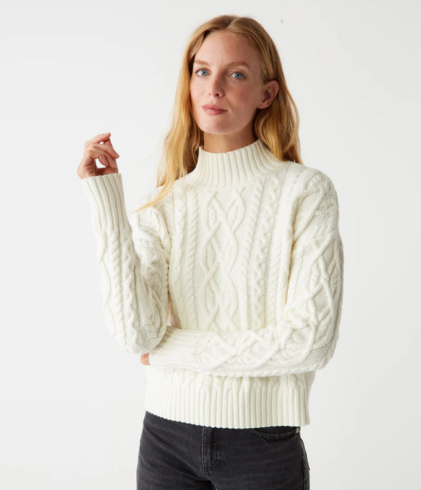 Suki Cable Mock Neck Sweater in Chalk