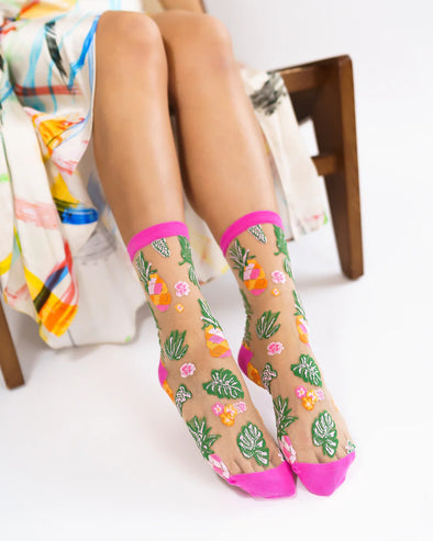 Tropical Pineapples Sheer Crew Sock