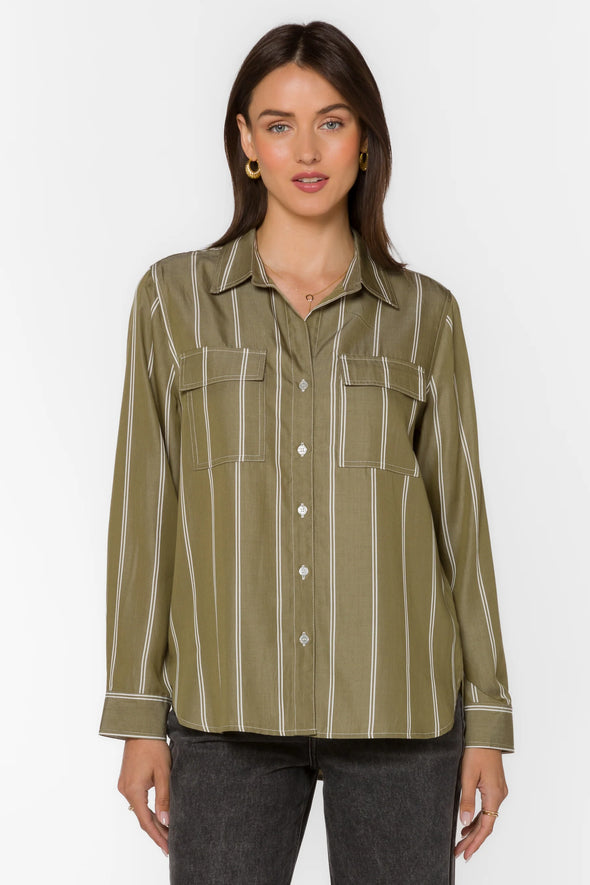 Talma Blouse in Pesto Green Stripe