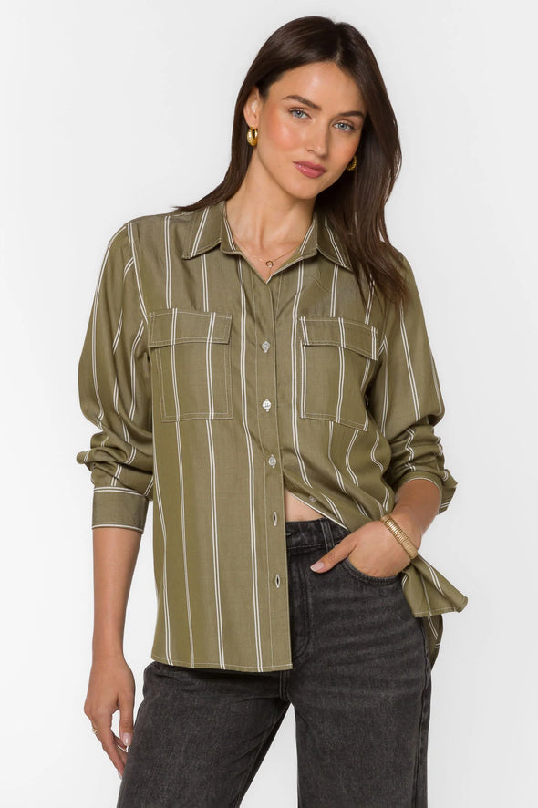 Talma Blouse in Pesto Green Stripe