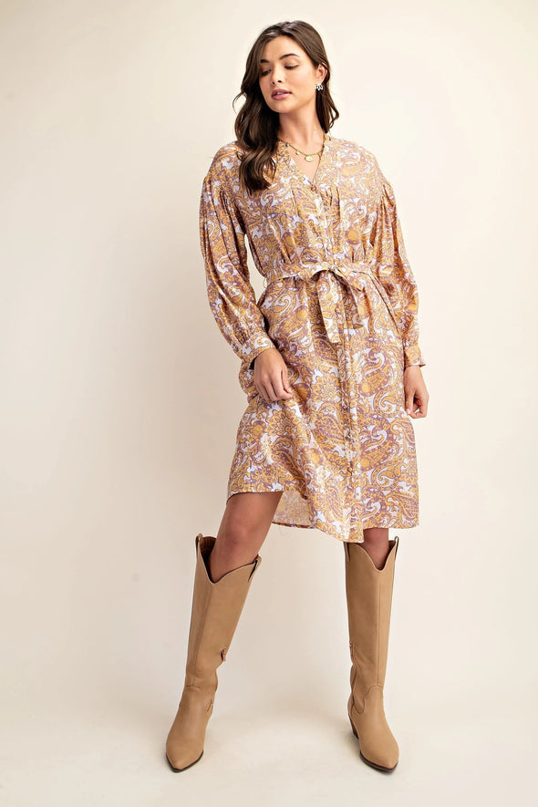 Satin Shirt Dress in Mustard Mix