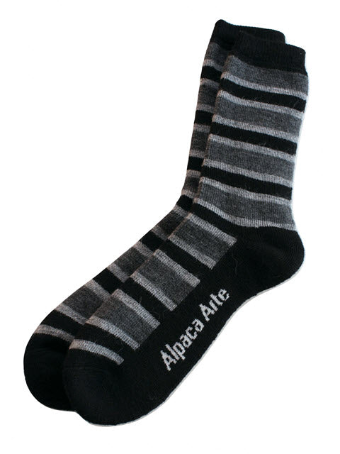 Striped Alpaca Socks in Black - Large