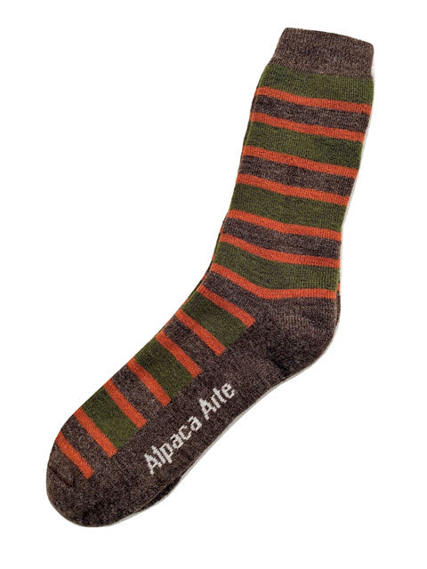 Striped Alpaca Socks in Brown - Large