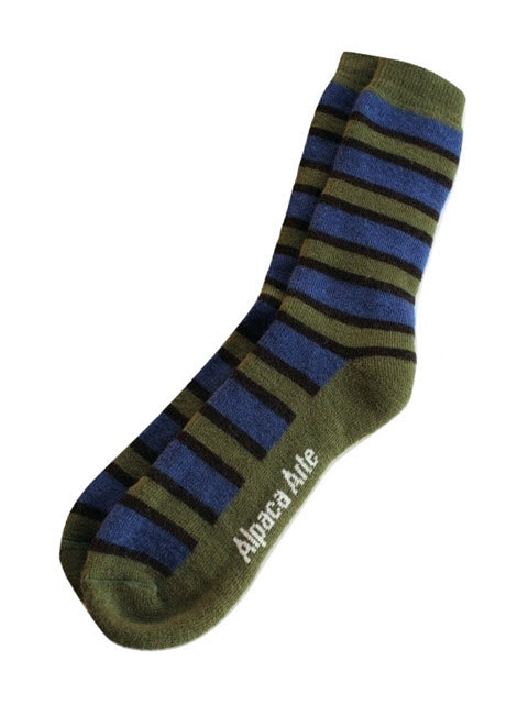 Striped Alpaca Socks in Olive - Medium