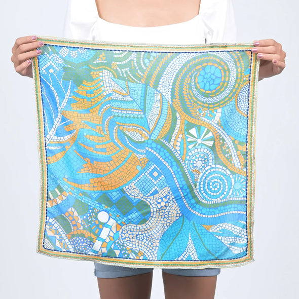 Mosaic Print Bandana in Blue/Orange