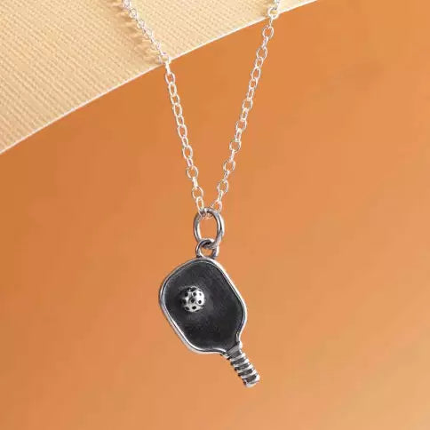 Sterling Silver Pickleball Paddle and Ball Necklace