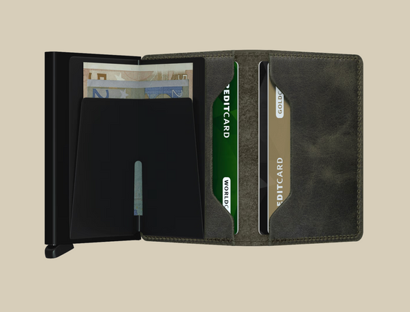 Slimwallet in Vintage Olive & Black