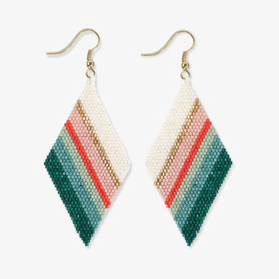 Frida Mixed Stripe Beaded Earrings Teal + Poppy