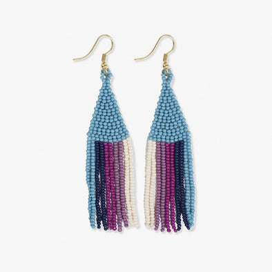 Lennon Vertical Stripes Beaded Fringe Earrings Blue + Lavender