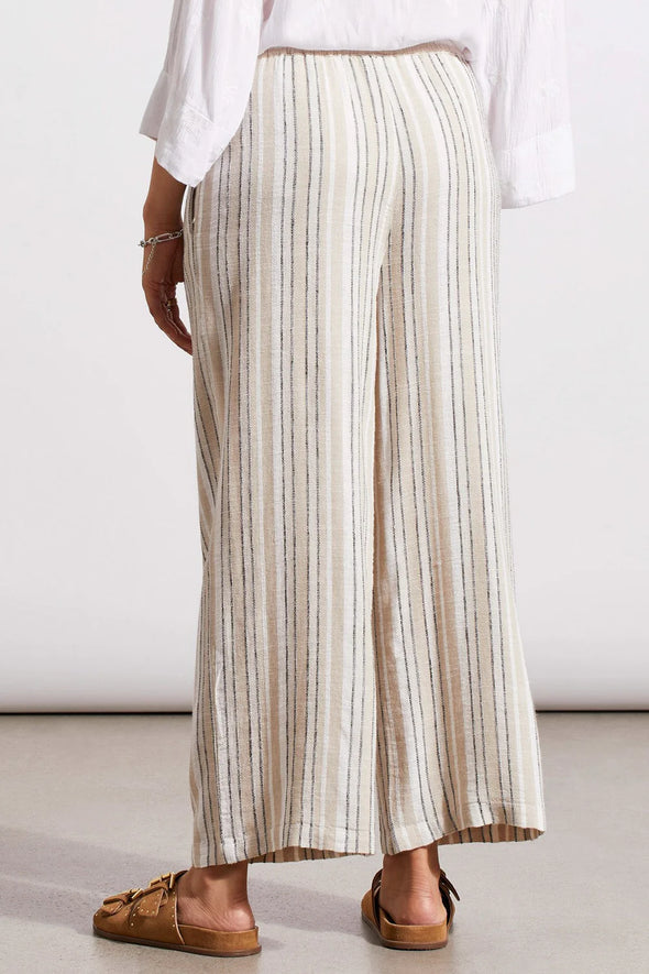 Linen Blend Striped Flowy Pants in French Oak