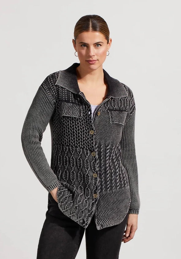 Knit Patchwork Shacket in Black