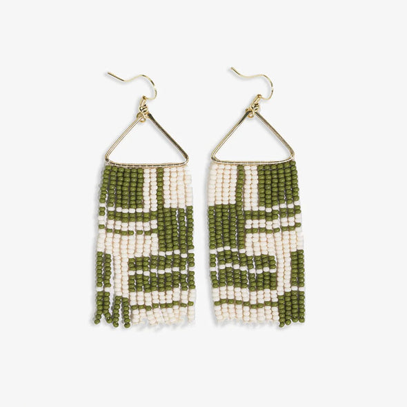 Whitney Shifting Blocks Beaded Fringe Earrings Avocado