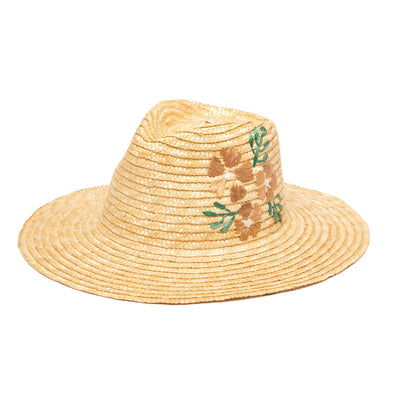 Wheat Straw Palm Fedora in Natural/Flower