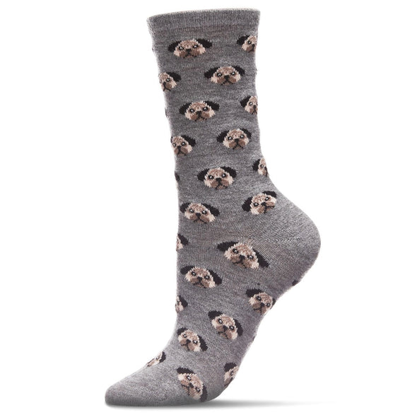 Fun Dog Face Cashmere Crew Socks in Medium Gray Heather