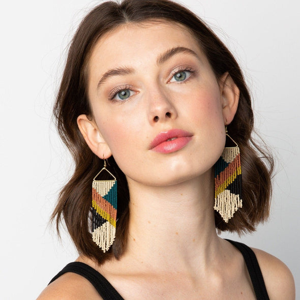 Emilie Angles Beaded Fringe Earrings in Rust